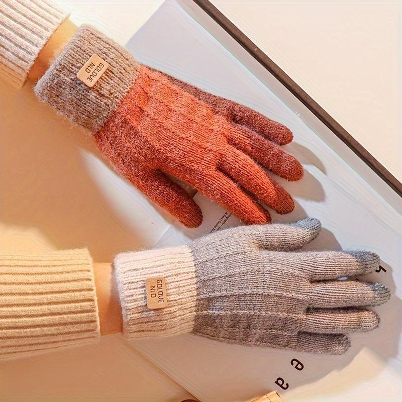 Korean Winter Warm Gloves Fleece Lined Thick Jacquard Fashion Gloves Outdoor Driving Five-Finger Touchscreen Gloves