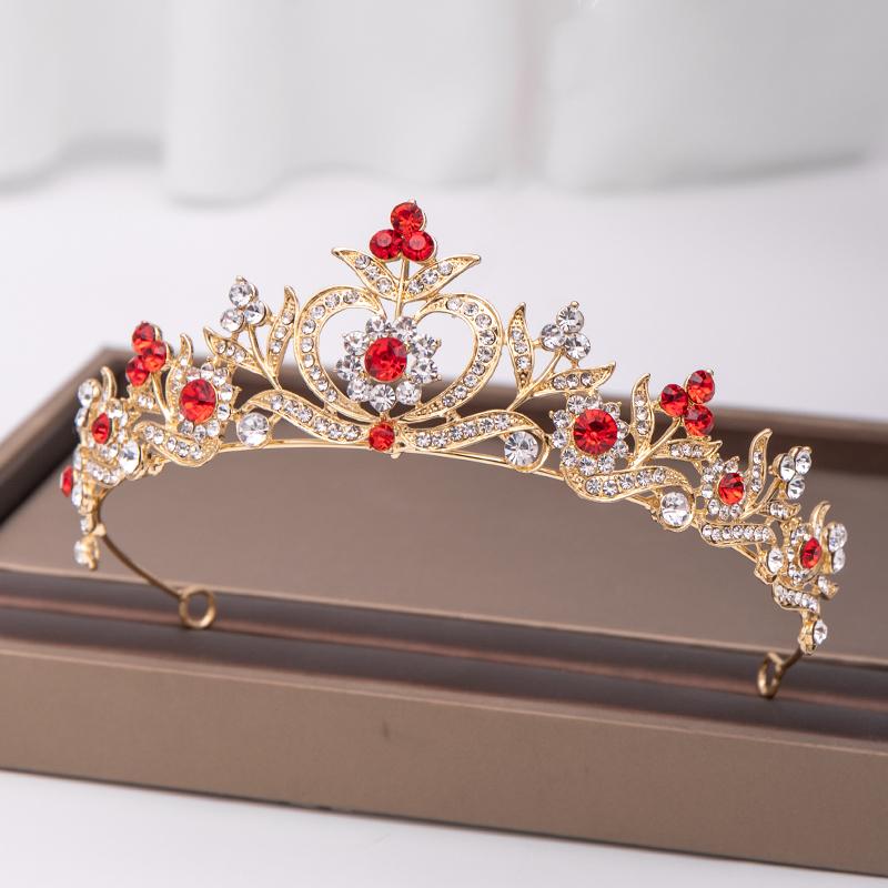 Trendige Gold Roter Strass Kristall Krone Blume Braut Haarschmuck Hochzeit Kopfschmuck Haarschmuck Braut Haarschmuck Krone