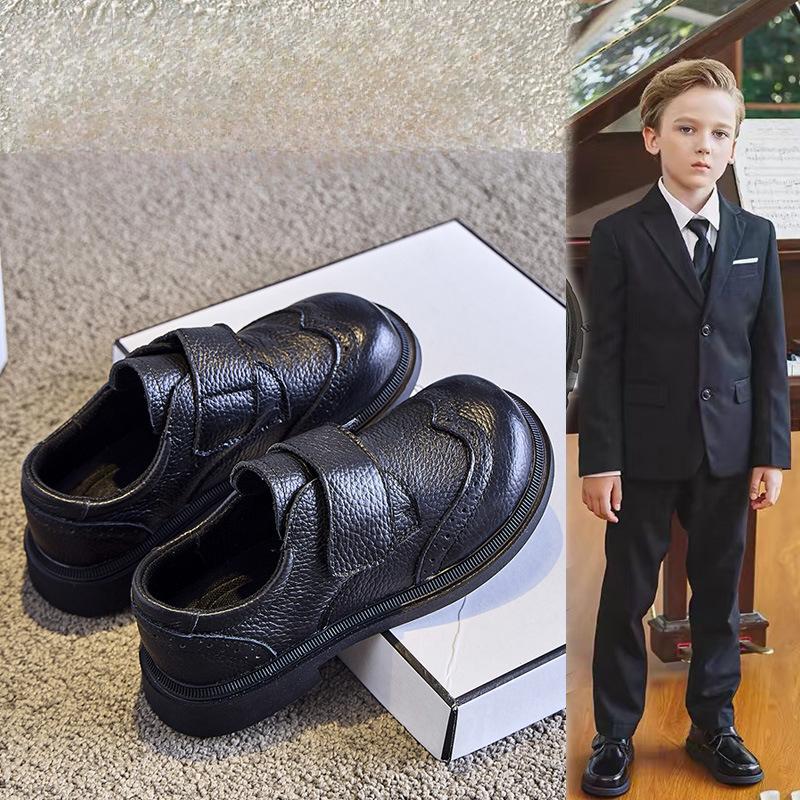 Retro Fashion Leather Children's Leather Shoes Soft Sole Boys Black British Style Performance Shoes
