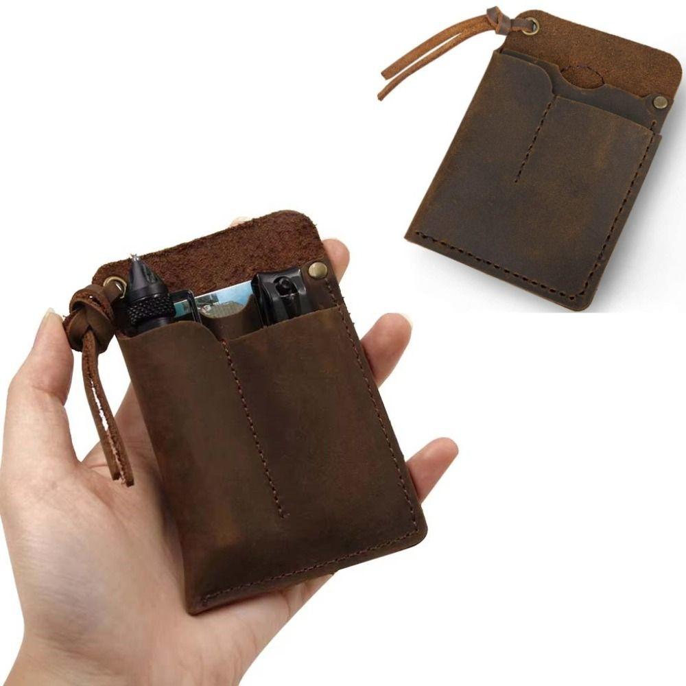 Black/Brown Leather EDC Organizer Genuine Leather EDC Pouch Pocket Outdoor Tool Pouch  Men Utility