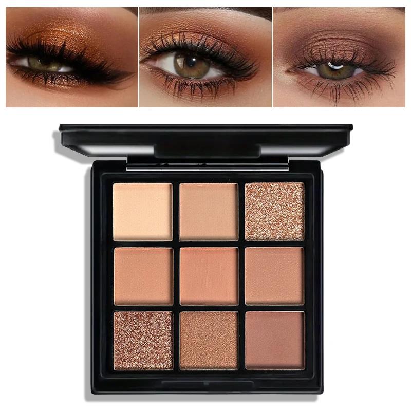 9-Farben Lidschattenpalette Glitzer Perlmutt Matt Lidschatten Schimmer Make-up Lang anhaltend Frauen Schönheit Augenkosmetik Lila Rot