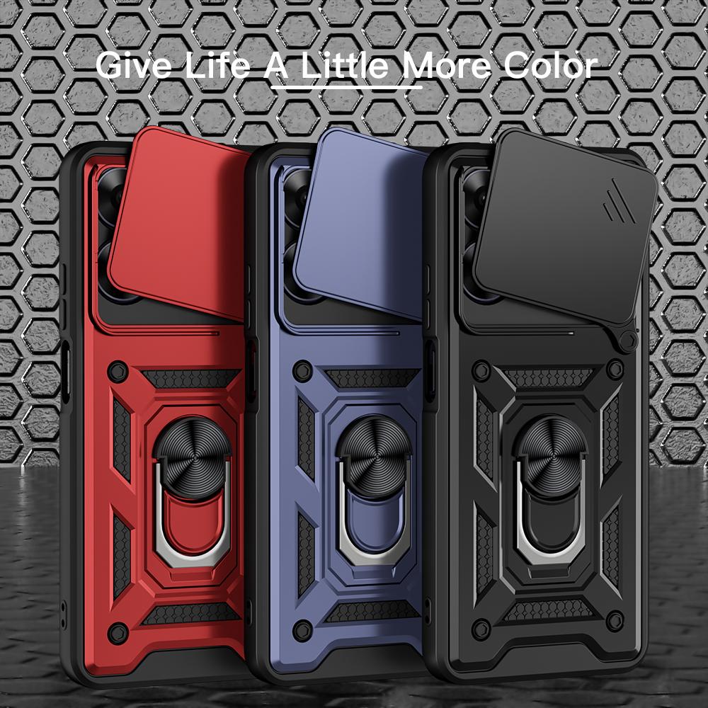KEYSION Shockproof Armor Case for Realme Note 60 60X Slide Camera Protection Ring Stand Phone Back Cover for Realme Note 60X