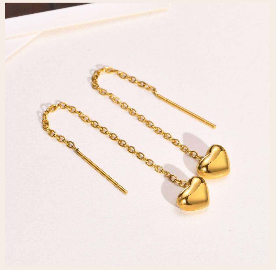 Heart Threader Earrings for Women, Stainless Steel Long Chain Drop Earrings, Love Shape Threader