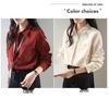 Women's Retro Red Lapel Shirt - 2026 Spring/Autumn Brushed Long Sleeve Top