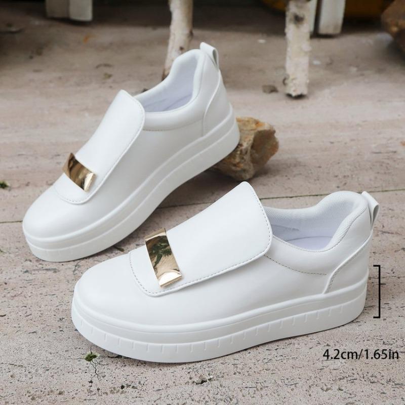 New Autumn European American Style Women's Thick Soled Solid Color Metal Flat Casual Shoes