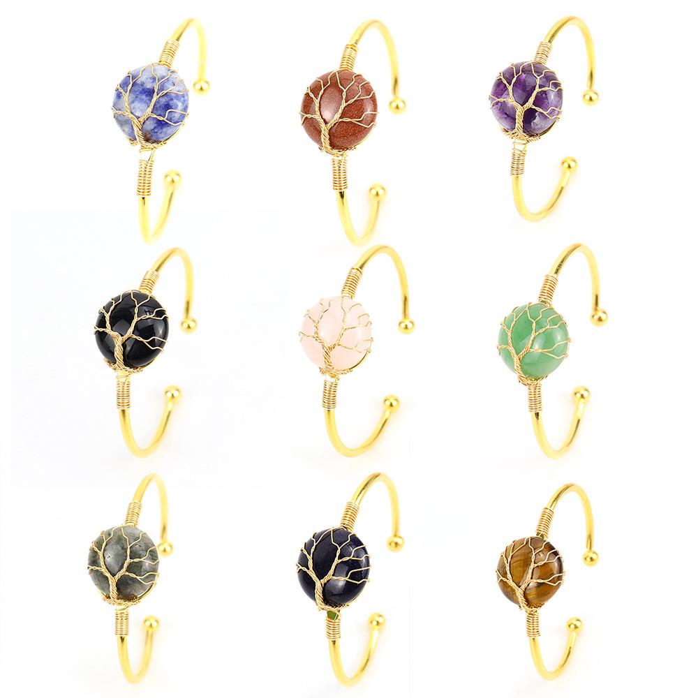 Handmade Copper Wire Winding Round Rough Stone Natural Crystal Bracelet Bracelet Bracelet B66