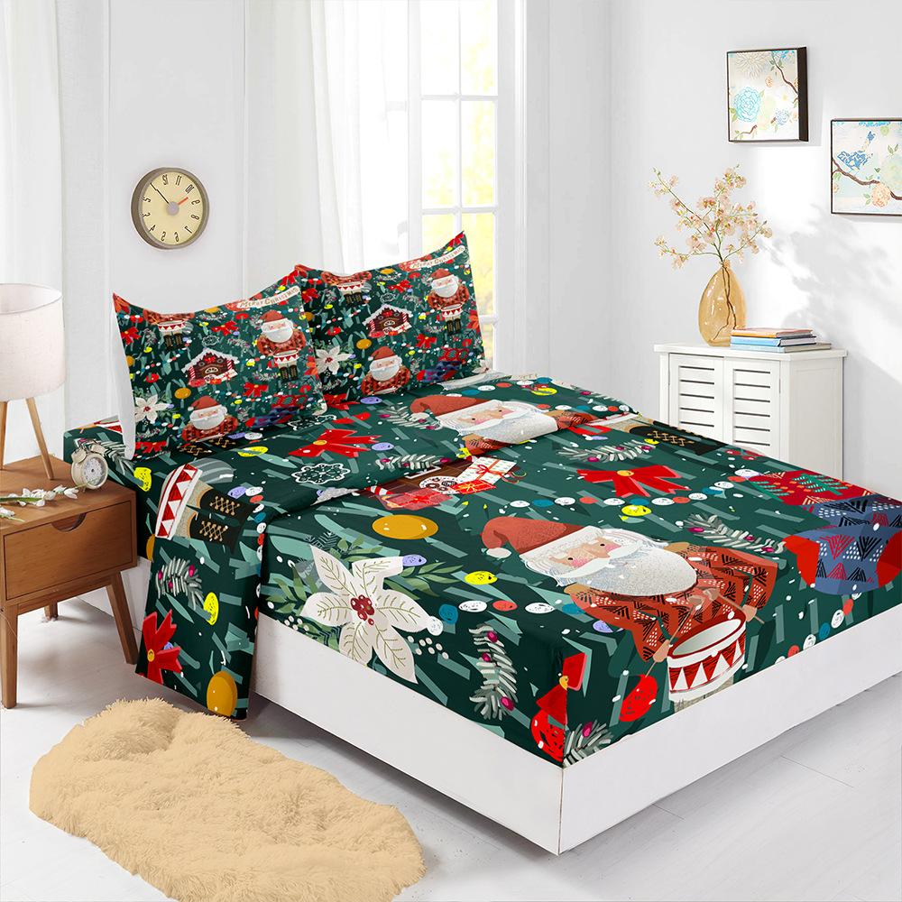 

Four-Piece Mattress Set Christmas Bedding 3D Digital Printing Mattress Protective Cover Fully Enclosed (90cm * 190cm * 40cm) Pillowcase * 1