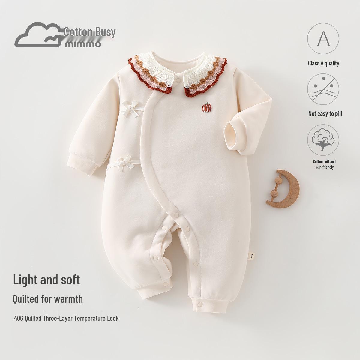 

Baby Girl Lace Collar Tie-Up Romper - 40g Cotton, Autumn/Winter Collection 59cm
