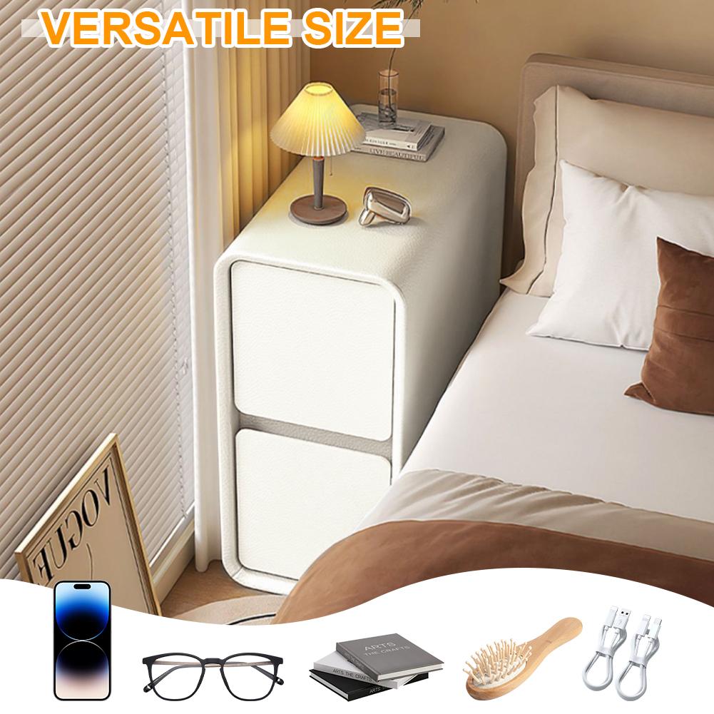 Solid Wood Bedside Table with Drawers Side Table for Bedroom with Leather Surface Bedside Cabinet for Bedroom Living Room