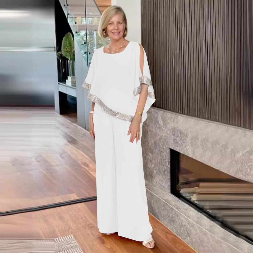 

Топ с рукавами «летучая мышь» и брюки широкого кроя с пайетками и цветными блоками, комплект весна/лето 2025