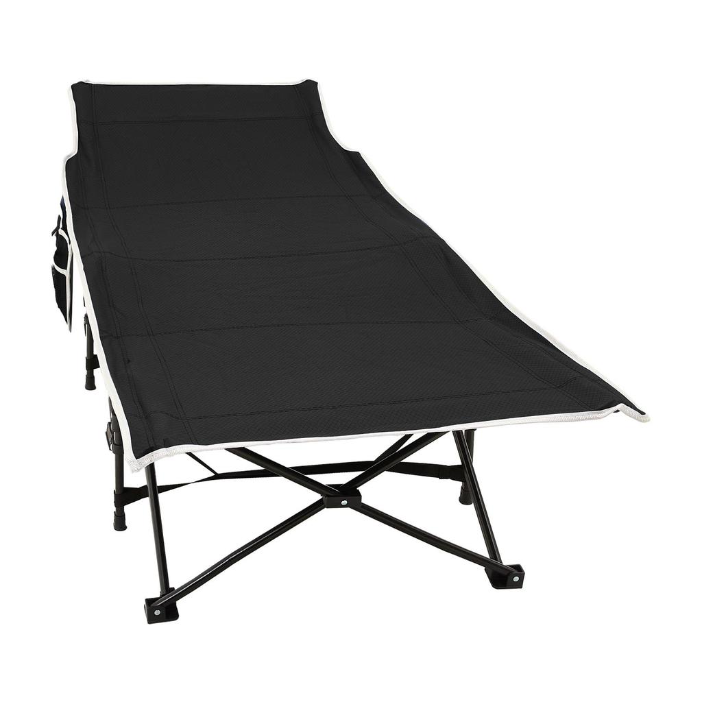 Heavy-duty Steel Tube Folding Bed, Black Frame with Black Pearl Cushions
