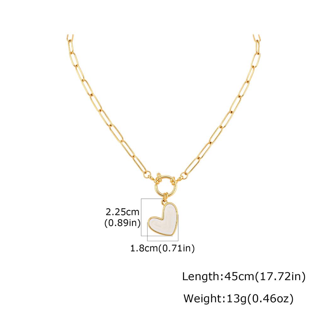 Romantic Heart Pendant Necklace Gold Plated Stainless Steel Paperclip Chain Enamel Love Shape Waterproof Aesthetic Mother Gift