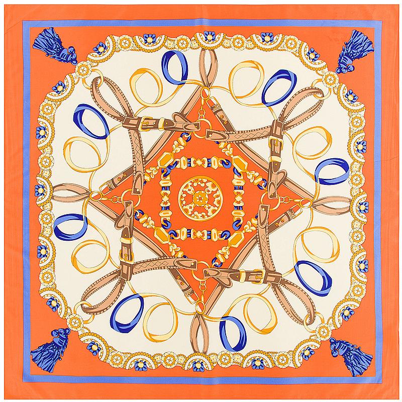 Luxury Brand 100% Twill Silk Scarf ChainsTassel Square Scarf New Design Print Kerchief Women Neck Shawl Wraps Echarpe 130cm