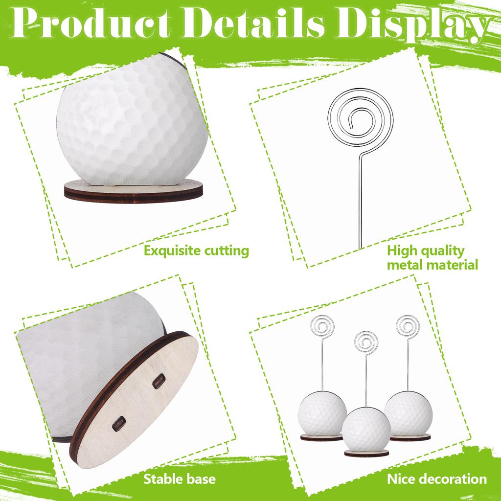 24 Pcs Golf Ball Base Memo Clip Holder Metal Wire Table Number Card Place Holders Stand Note Paper Clip Name Place Card Golf Cen