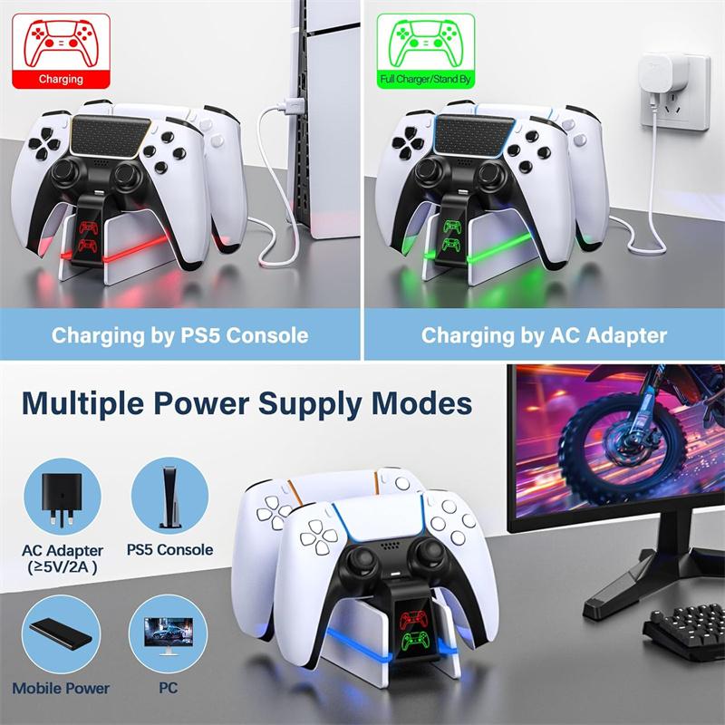 Ps5 Controller Charger Station For Playstation 5 Dualsense/Dualsense Edge, Charging Station With 10 Led Light