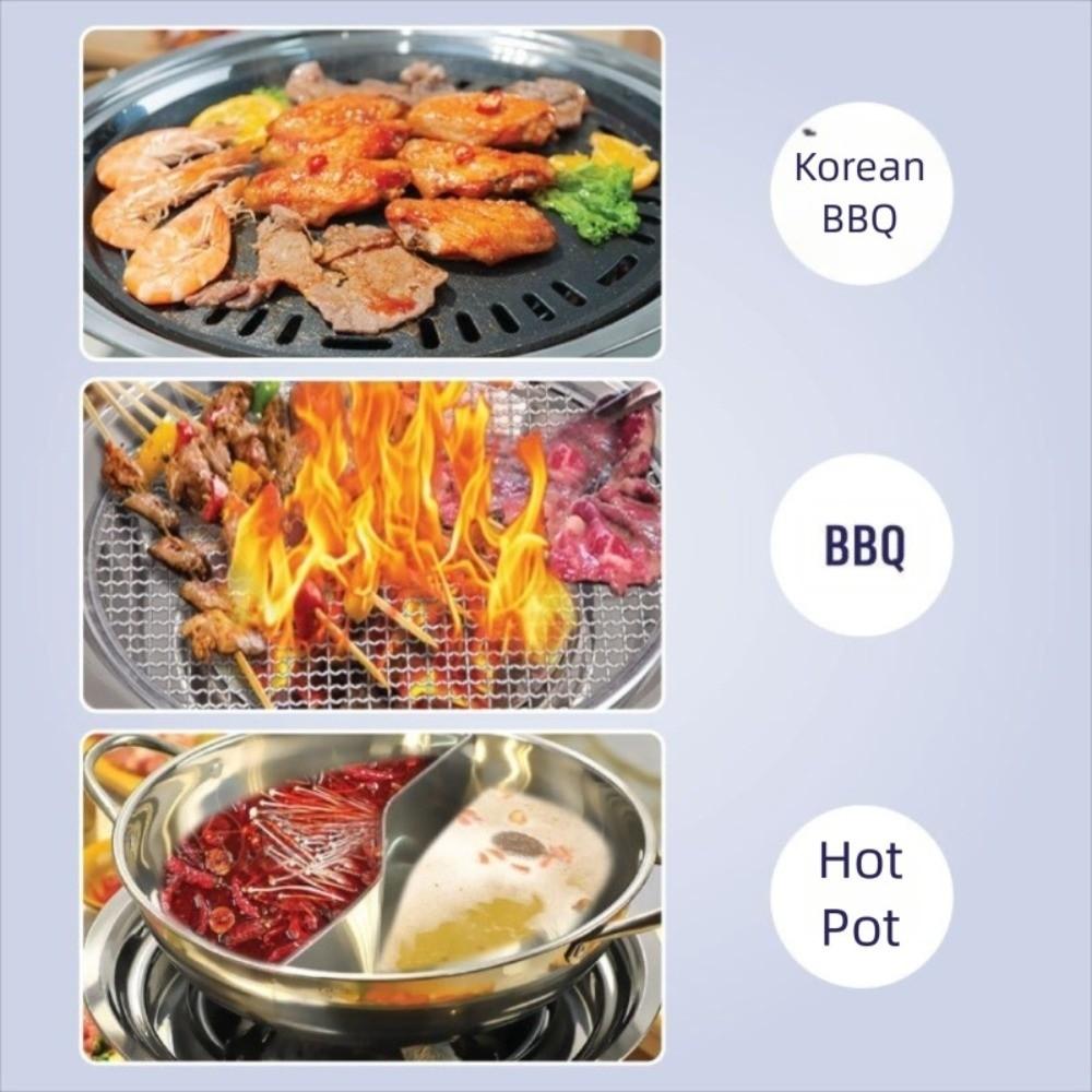 Smokeless Charcoal Barbecue Oven 2 in1 Stainless Steel Korean BBQ Grill Oven Non Stick Baking Pan BBQ Oven Pot Camping Picnic