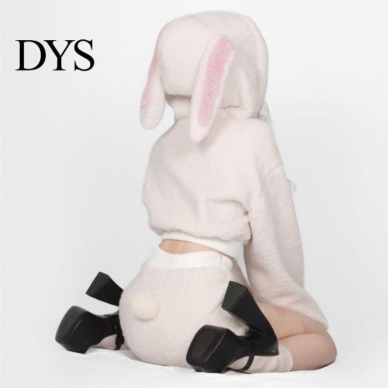 Thick Plush Outfit 2 Pcs/Set Women Hoodie Skirt Suit Bunny Ear Decor Short Top High Rabbit Shape Costume Waist Slim Fit Mini Set Cosplay Party