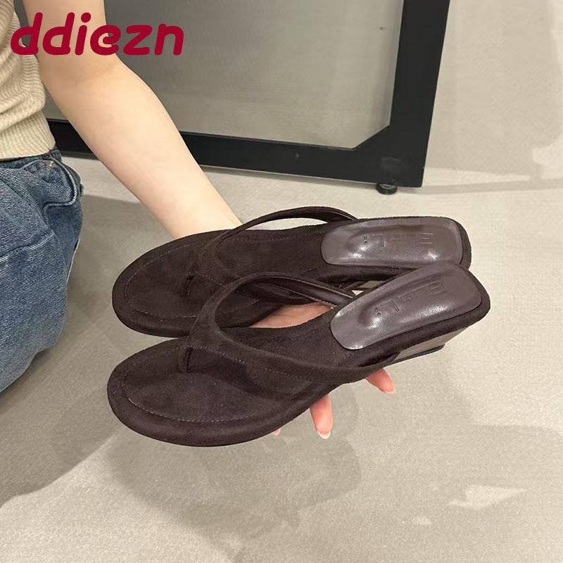 Fashion Fashion Flock Women Wedges Slippers Sandals Shoes Female Slides Spring Summer Round Toe Ladies Wedges Heeled Slippers Flip flops