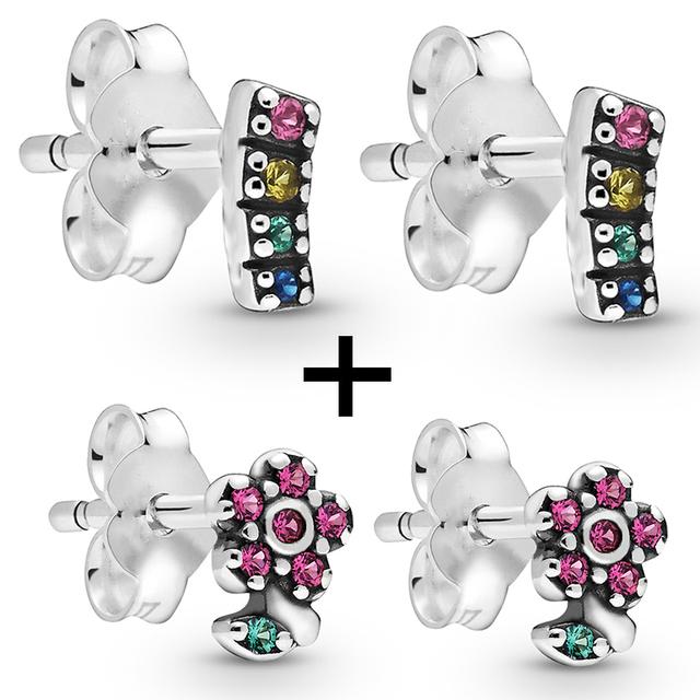 2 Paare/los Silber Überzogene Kristall Stern & Mond Blume Stud Ohrringe Für Frauen Frau Kubikzircon Weiblichen Ohrringe Bijoux Hochzeit geschenk