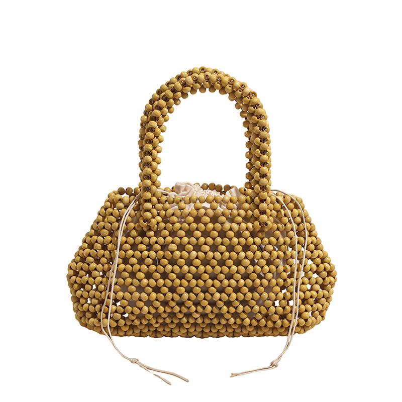 

2026 Spring New Elegant Essential Vintage Beaded Top-Handle Bag Handmade Pearl Woven Tote for Bridal Parties & Daily Styling жовтий