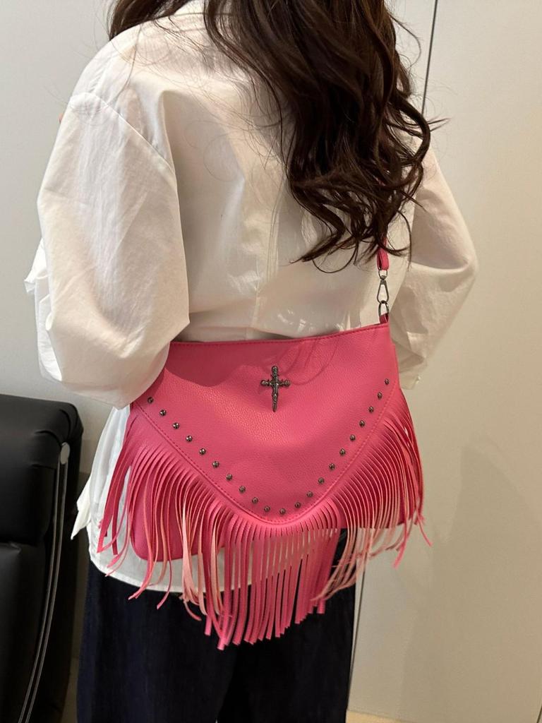 2025 Women's Rivet Soft Leather Tassel Crossbody Bag