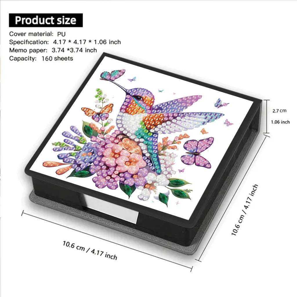 PU DIY Crystal Art Sticky Notes Holder with 160 Sheets Crystal Art Note Box for Home Office and School Supplies