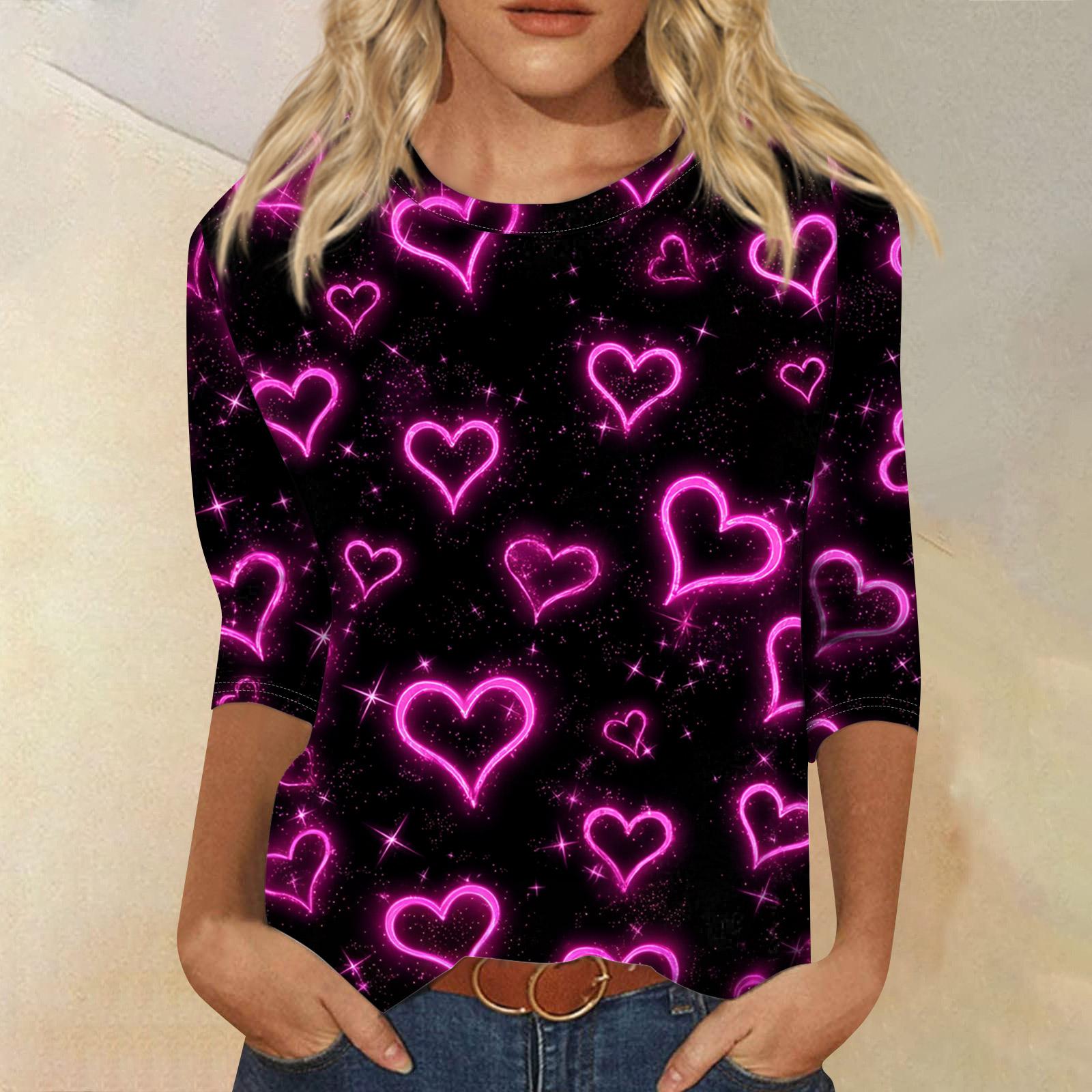 

Женский модный повседневный пуловер с рукавом три четверти, принтом ко Дню святого Валентина и круглым вырезом XL арбуз красный