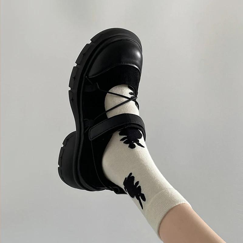 Women's Loafers Black Round Head Retro Heightening Thick Bottom Mary Jane Shoes Heels Women Shallow Mouth Pumps Single Shoes