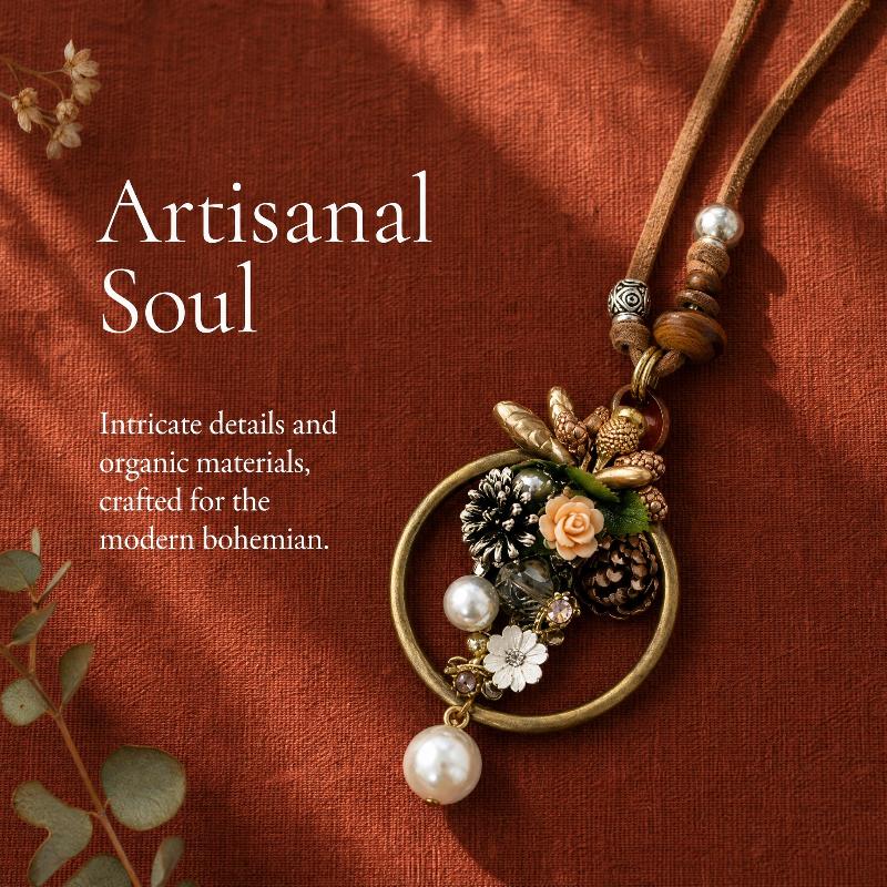 Boho Wooden Beaded Long Necklace Collar Decoration Female Jewelry Neck Accessories Ethnic Style Handmade Pendant Sweater Chain
