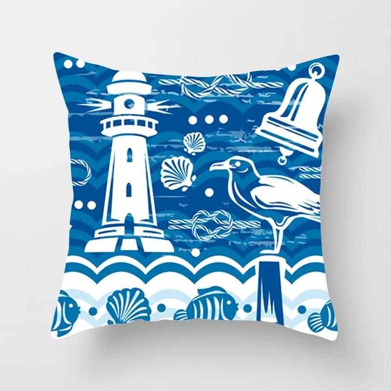 45X45CM Retro Mediterraner Ozean Druck Blau Grün Kissenbezug Heiß Meerjungfrau Fisch Kissenbezug Sofa Sitz Wohnzimmer Dekokissen