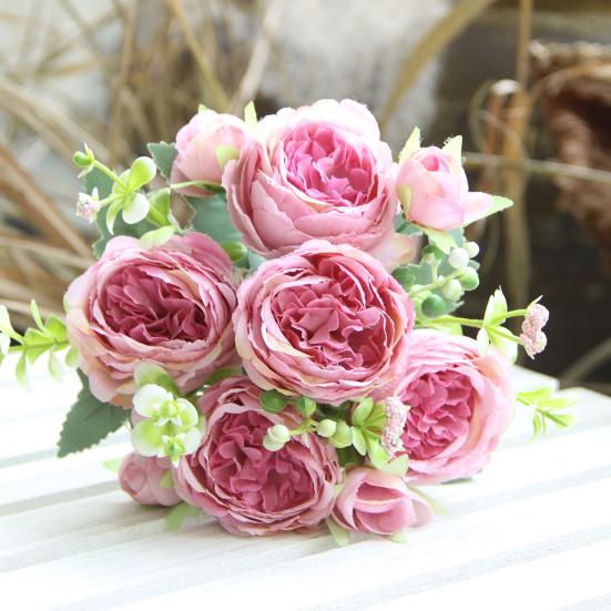 Artificial Peony Flower 5 Fork Realistic Fake Silk Flower Home Office Wedding Party Indoor Outdoor Faux Flower Bloom Plants Decoration