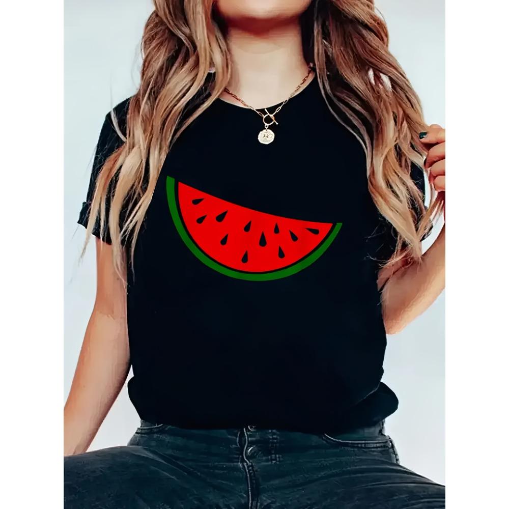 

Short-Sleeve Crew Neck T-Shirt with Graphic Print Perfect for Summer and Spring Summer Short Sleeved Tops S