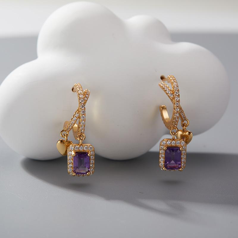 S925 Sterling Silver Natural Colored Treasure, Sugar Cube Stud Earrings, Ear Jewelry Gifts, Light Luxury, Elegant Niche Temperament, High-End Earrings