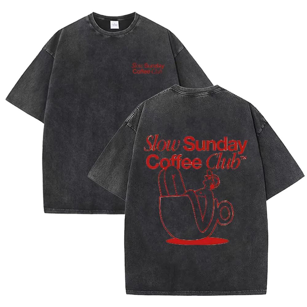 2026 Mens Tops Slow Sunday Coffee Club Funny Meme T Shirts Men Retro Fashion Cotton Tshirt Unisex Harajuku Aesthetic Clothing T