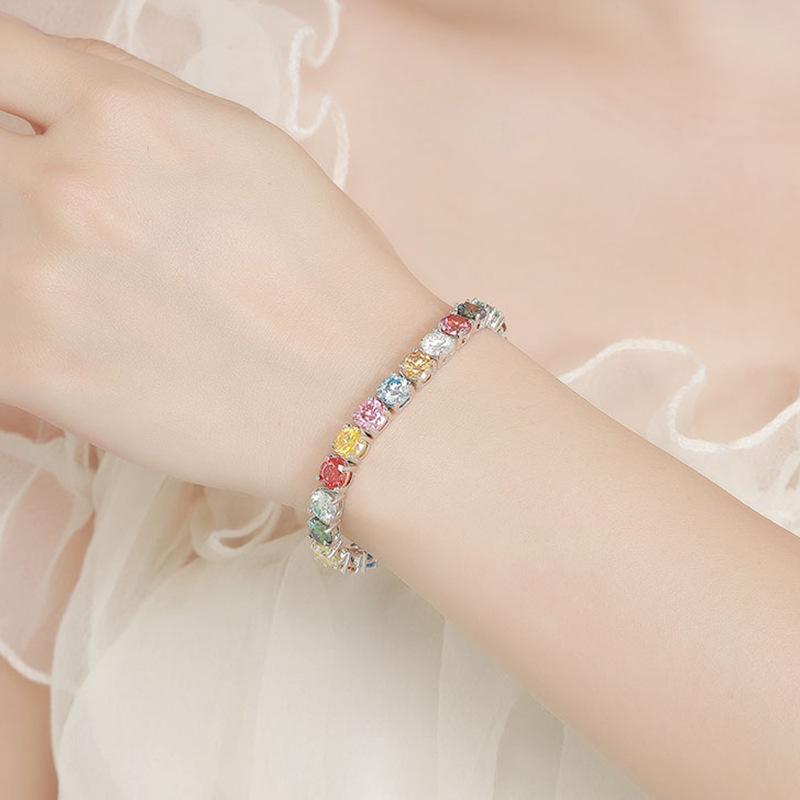 Butterflykiss Luxury 3/4/5/6.5MM Colored Rainbow Tennis Moissanite Bracelets Plated Gold 925 Silver Fine Jewelry Gift