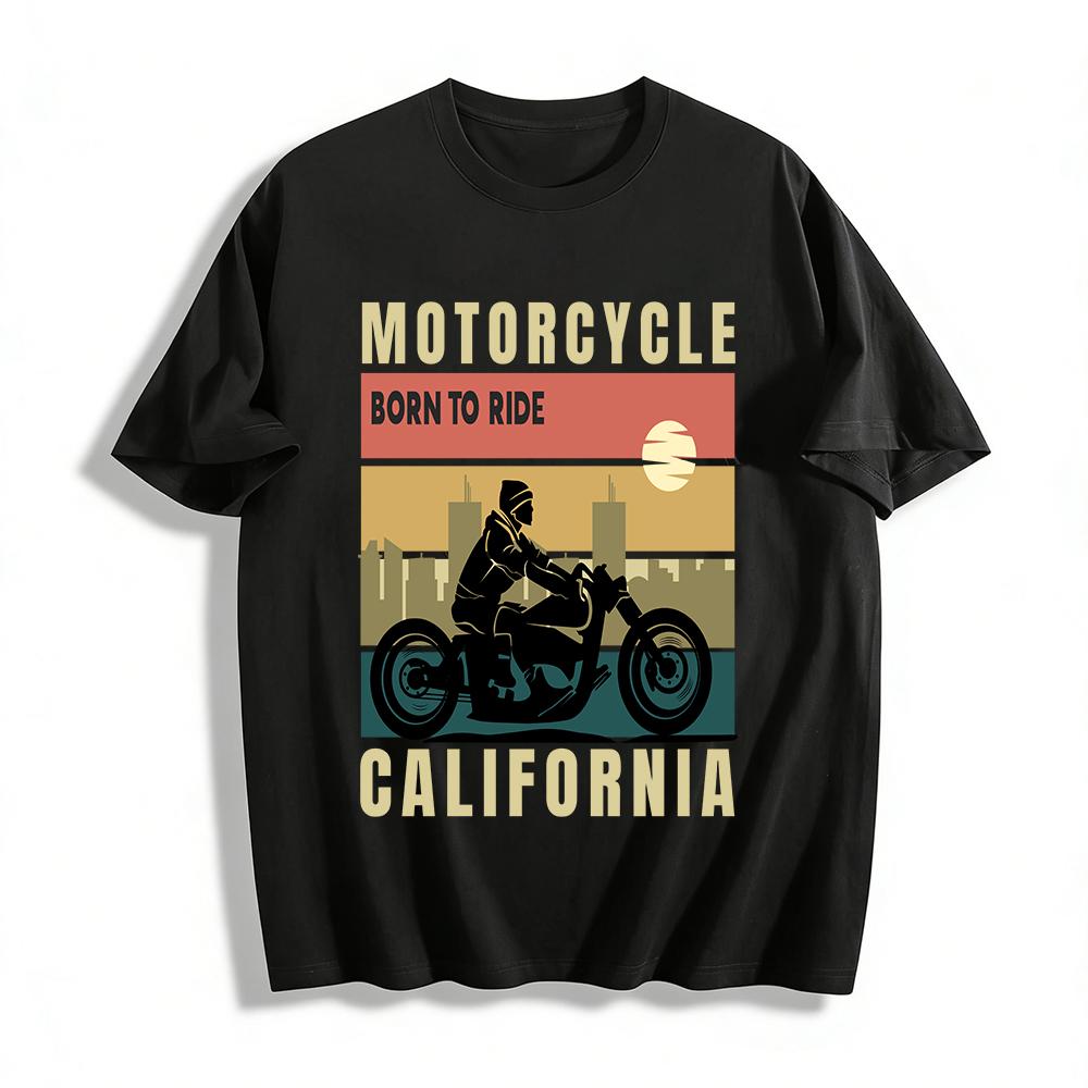 California Born To Ride Motorcycle Graphic Vintage Casual T-Shirt Pure cotton T-shirt XXS