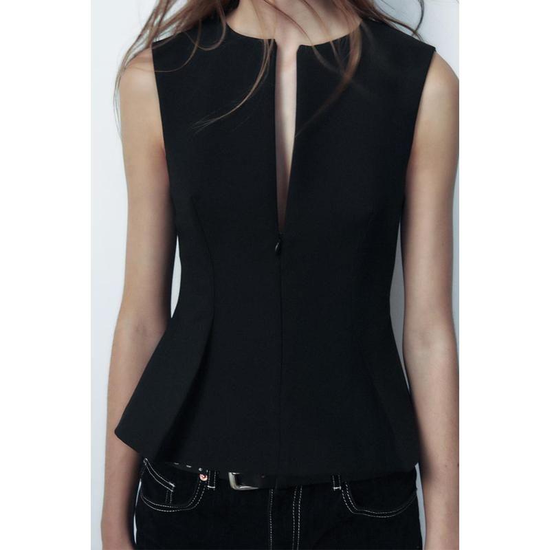 Fall and Winter New Women's Clothing Retro Short Skirt Hem Pleated Sleeveless Tops 2135552 2035552