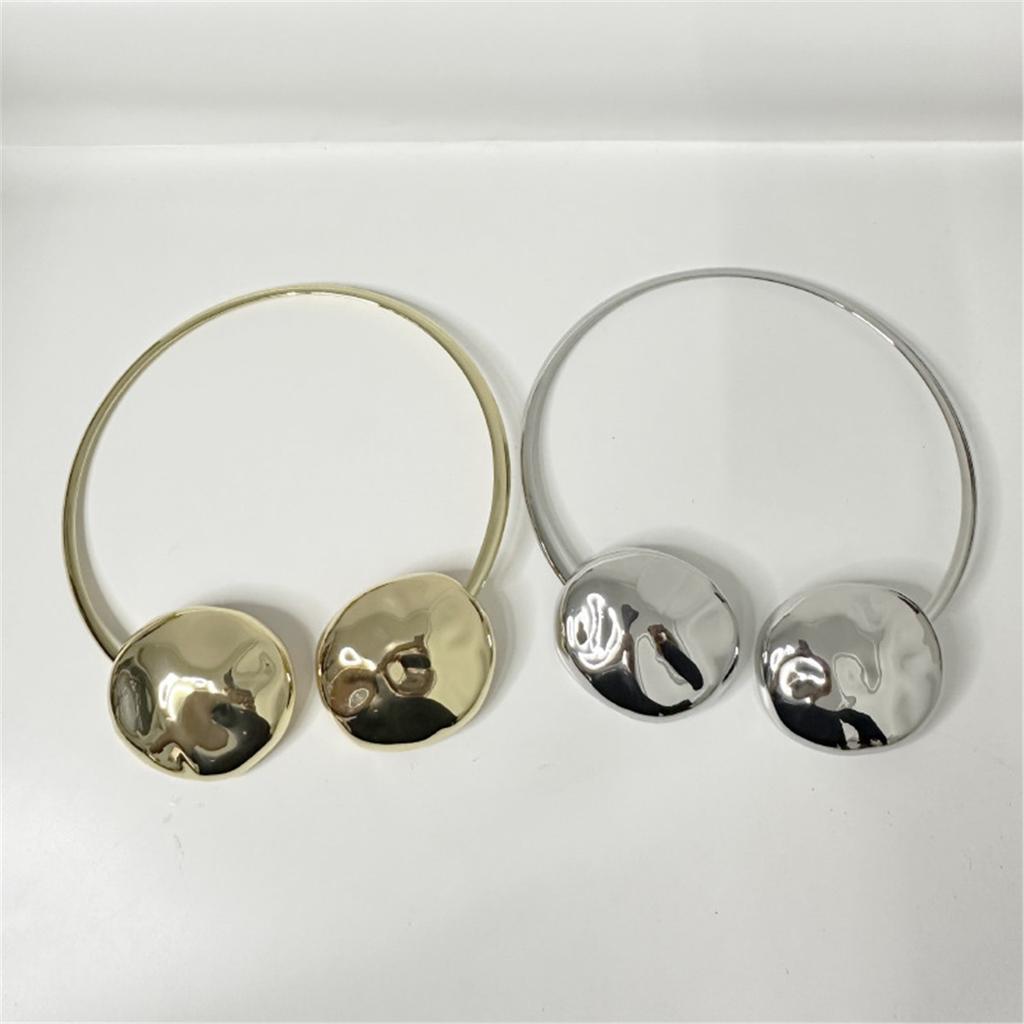 Exaggerated Personality Metal Glossy Pleated Discus Shaped Double Head Collar Chic Cool Style Necklace For Women