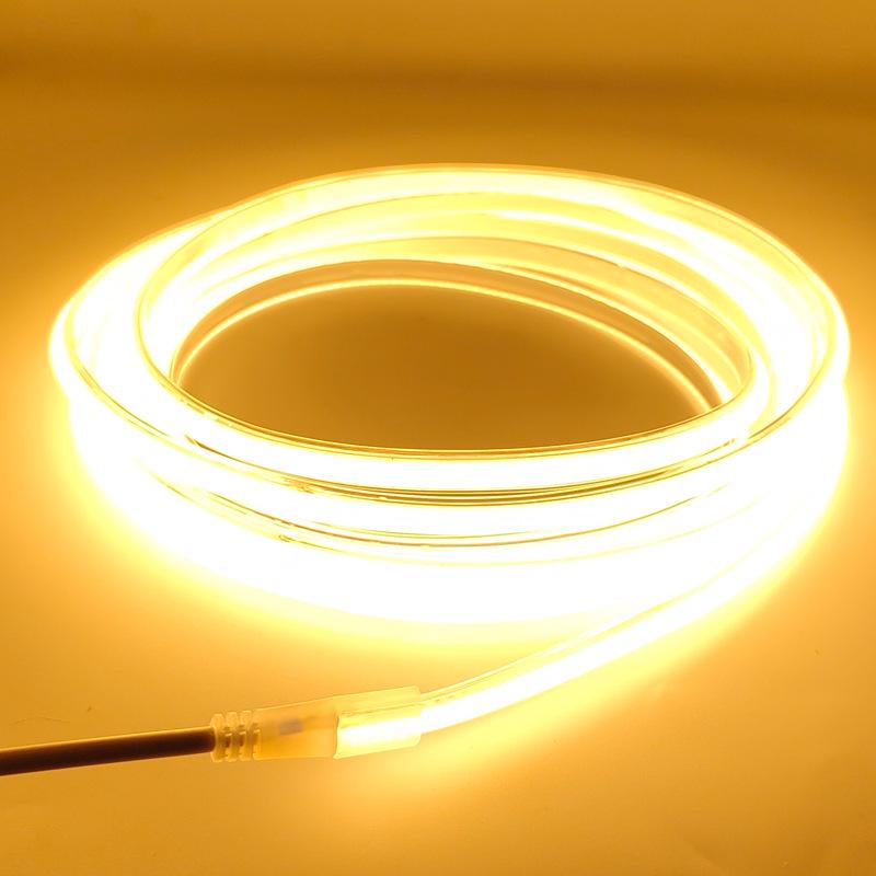 220V FCOB LED Strip with Uniform High Brightness, No Visible Beads, 10cm Cuttable, Self-Adhesive Backing