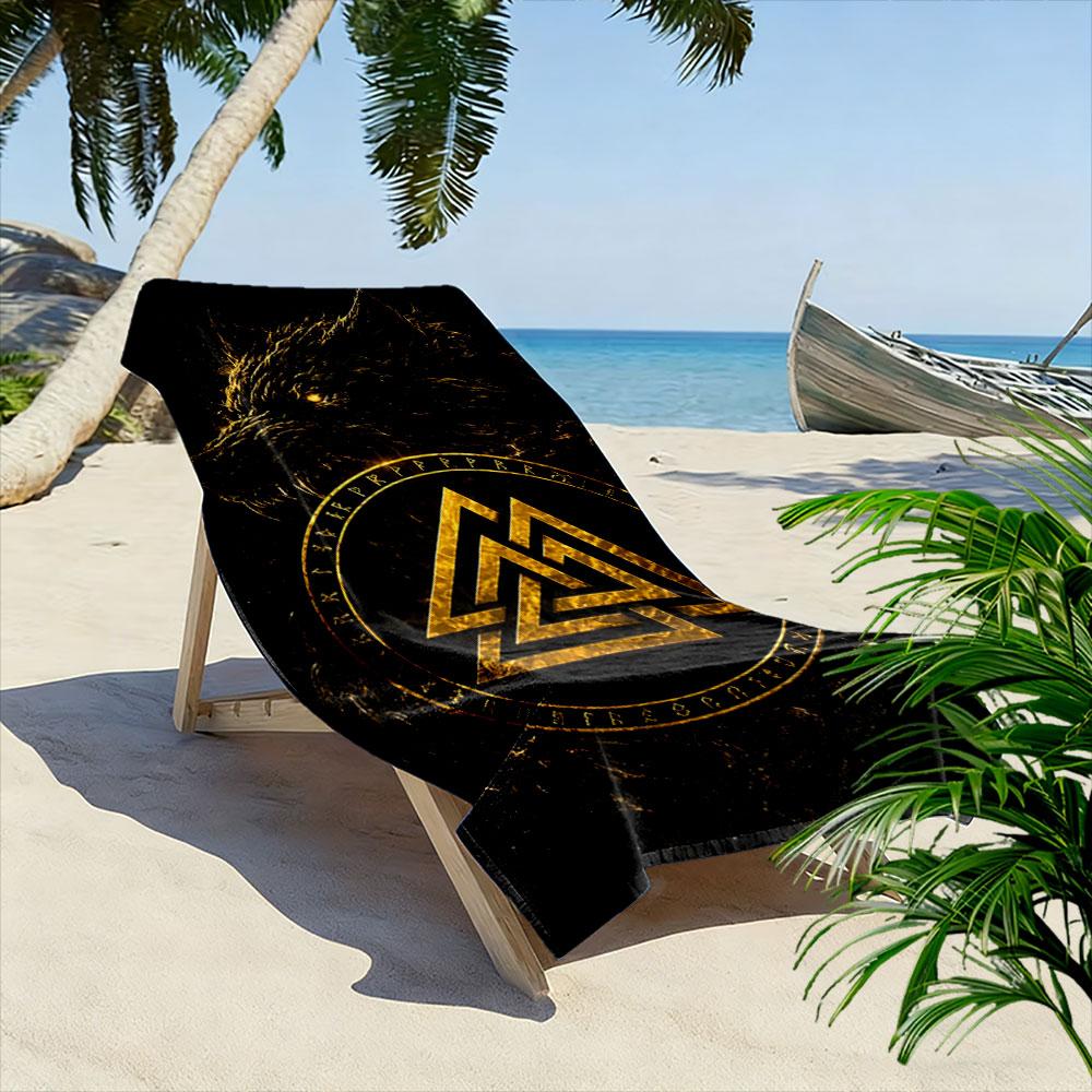 Golden wolf spirit unleashed Print beach towel, quick drying, suitable for travel, outdoor sports, jogging, the beach and swimming, gift
