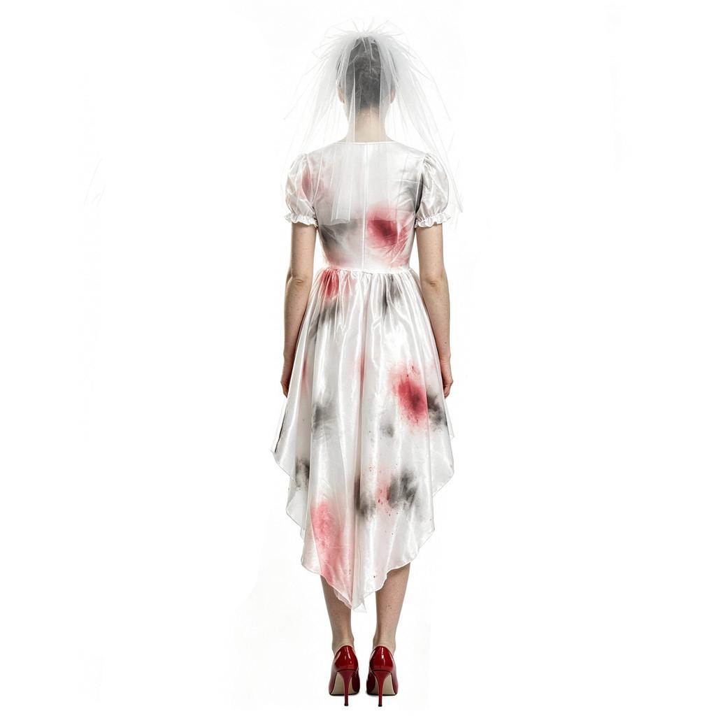Women Zombie Bride Costume Dress Ghost Bride Halloween Outfit Polyester Horror Wedding Style Cosplay Party for Adults