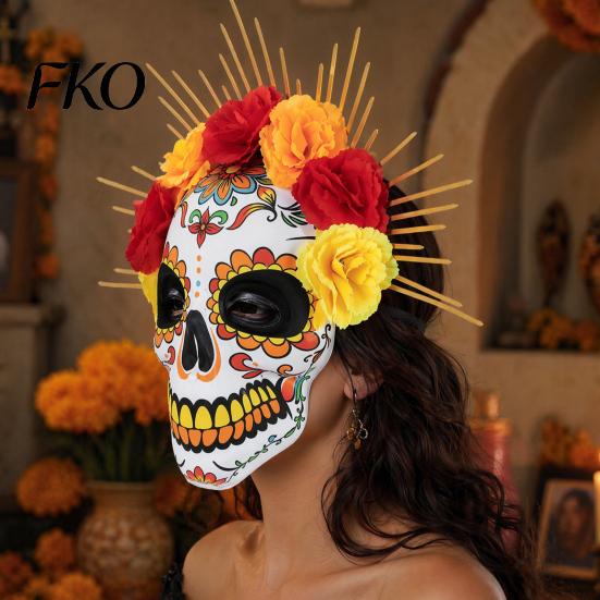 Tag der Toten Maske Mardi Gras Maske, Venezianische Party Zuckerschädel Maskenballmasken für Halloween Cosplay Mexikanische Rose