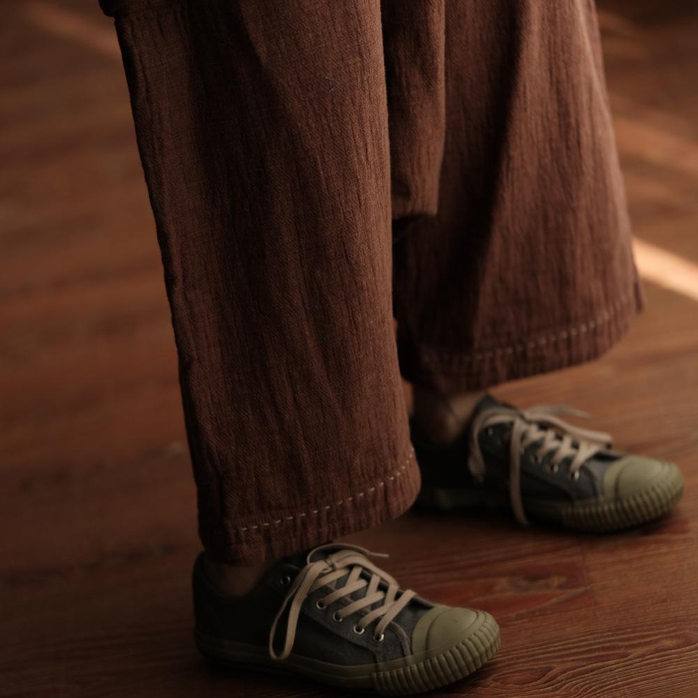 Johnature Women Vintage Pants Spring Chinese Style Pockets Solid Color Loose Soft Elastic Waist Trousers