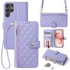 Crossbody Strap Leather Phone Case for Samsung Galaxy S25 FE S23 Ultra S24 Plus Flip Zipper Wallet Card Protect Cover Coque