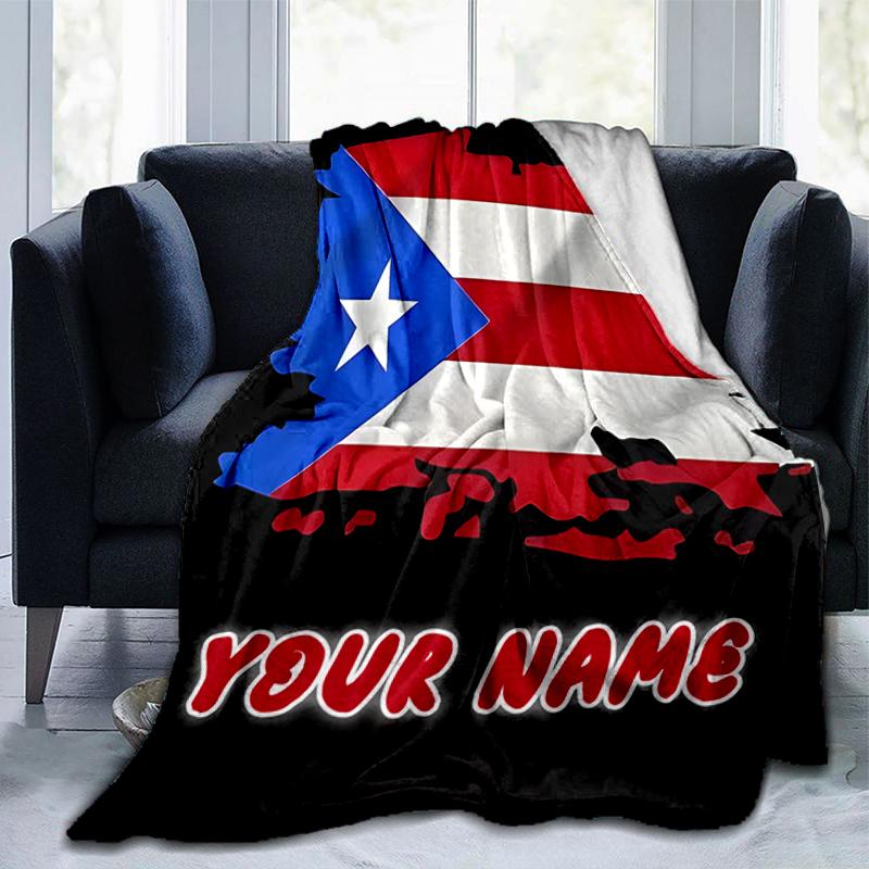 1PC Custom Name Puerto Rican Pride outdooor Flannel blankets Throw Blanket All-Season Throw Gift Bedspread for Couch, Bed, Camping Holiday Birthday gi