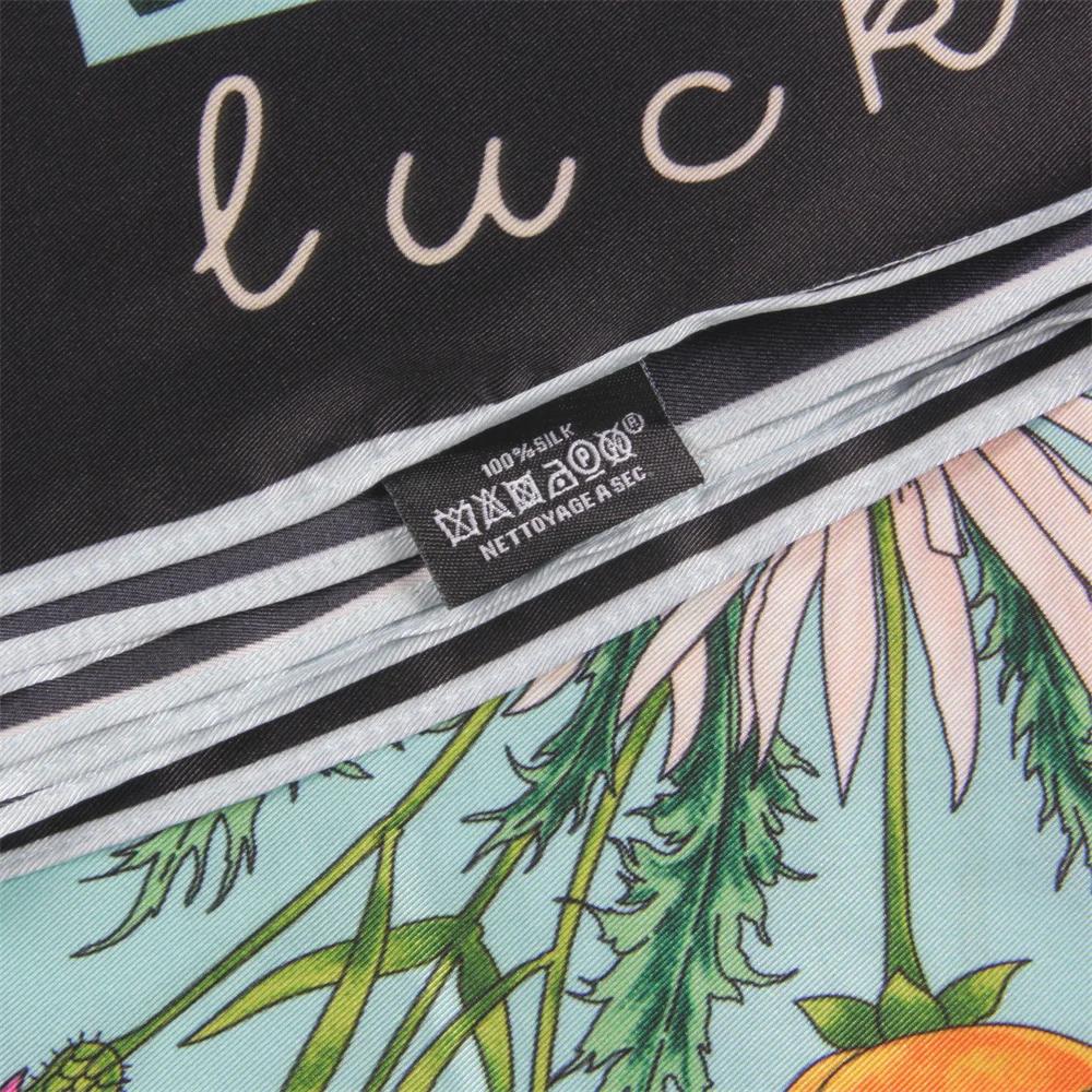 Silk Scarf Women Floral Printed Square Scarves Head Echarpes Silk Foulards Femme Wraps Beach Shawls Bandana Lady Hijabs 90CM