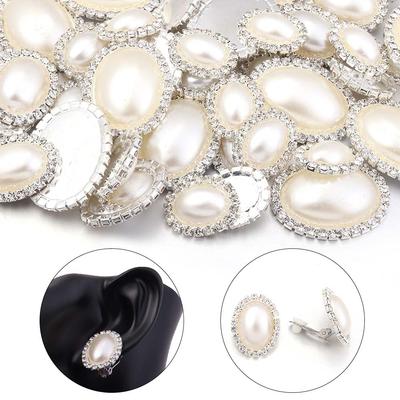 5Pcs Imitation Pearl Rhinestone Flatback Beads Oval Cabochons Loose Beads For Jewelry Making DIY Earrings Hairclip Accessories