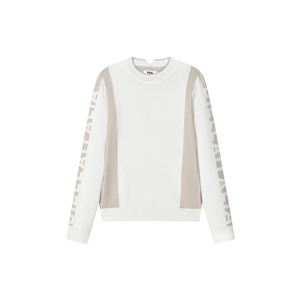 

FILA Color Block Logo Print Long Sleeve Knit Top Women tops Cloud-White F11W244405F-WT S