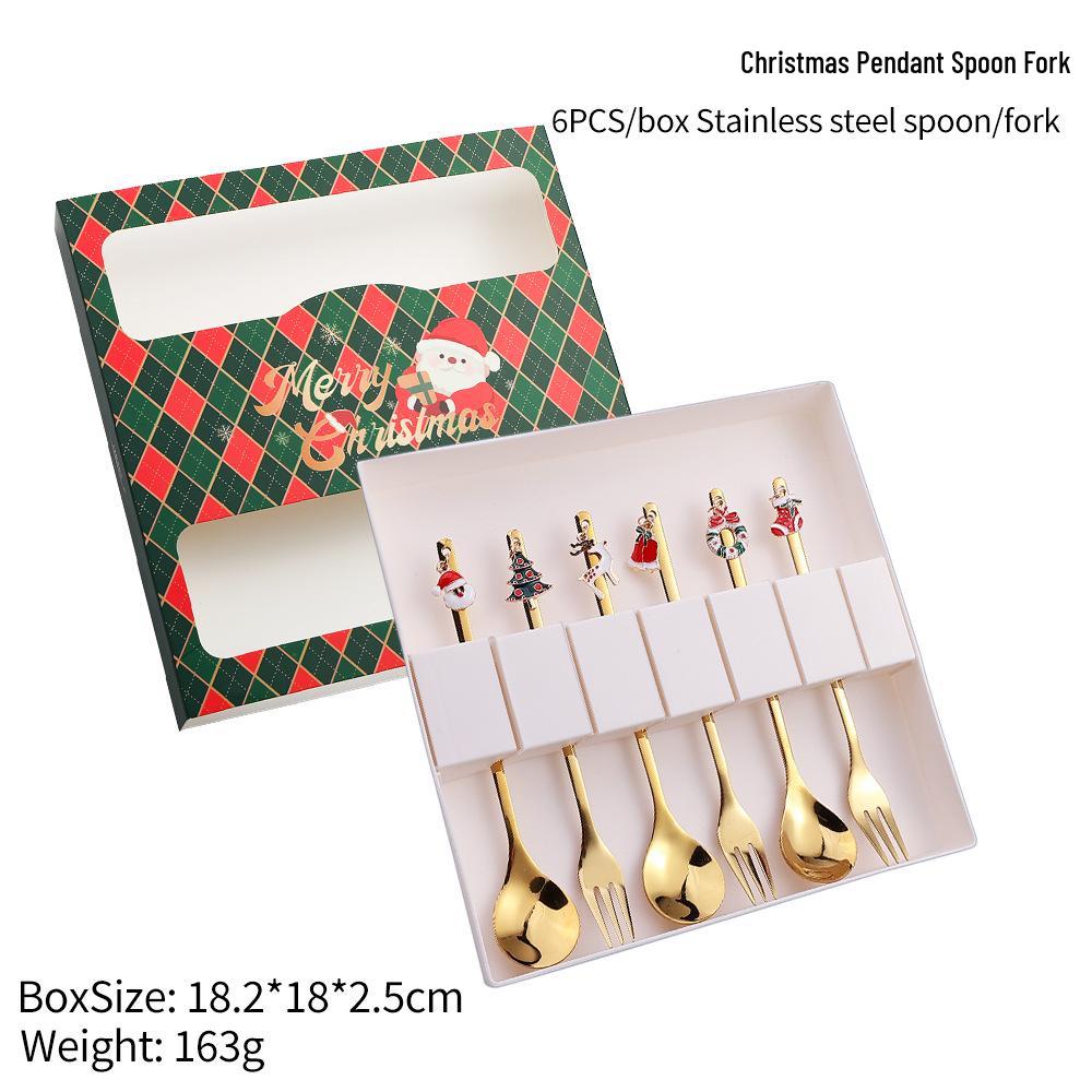 Christmas Stainless Steel Spoon and Fork Gift Set with Cute Pendant