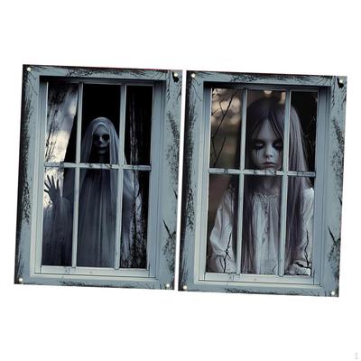 2 Halloween Decorative Curtains, Party Decoration, Horror with String, Scary Living Room Door Cover.